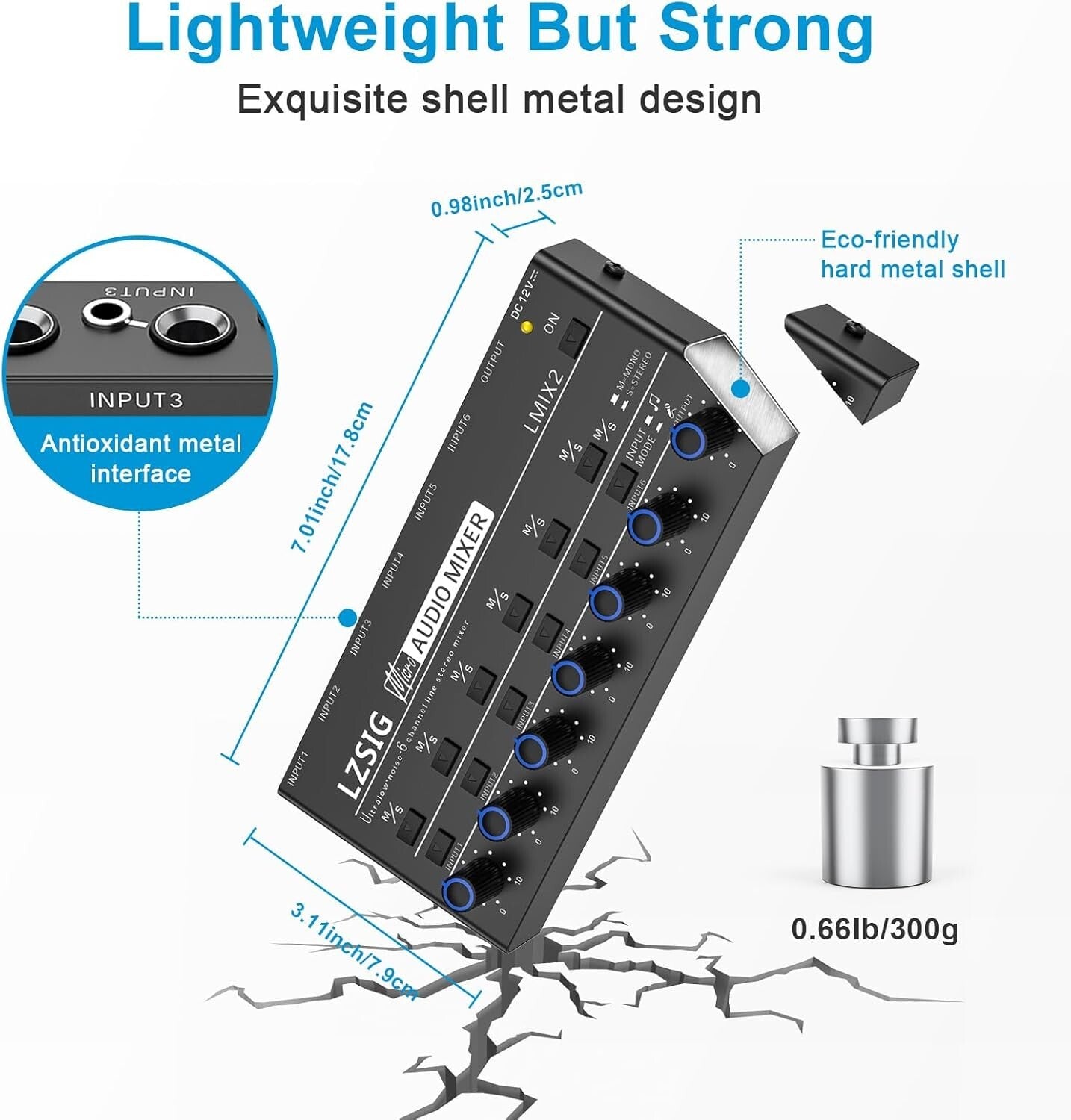 Professional 6-Channel Stereo Line Mixer with Dynamic Microphone Control
