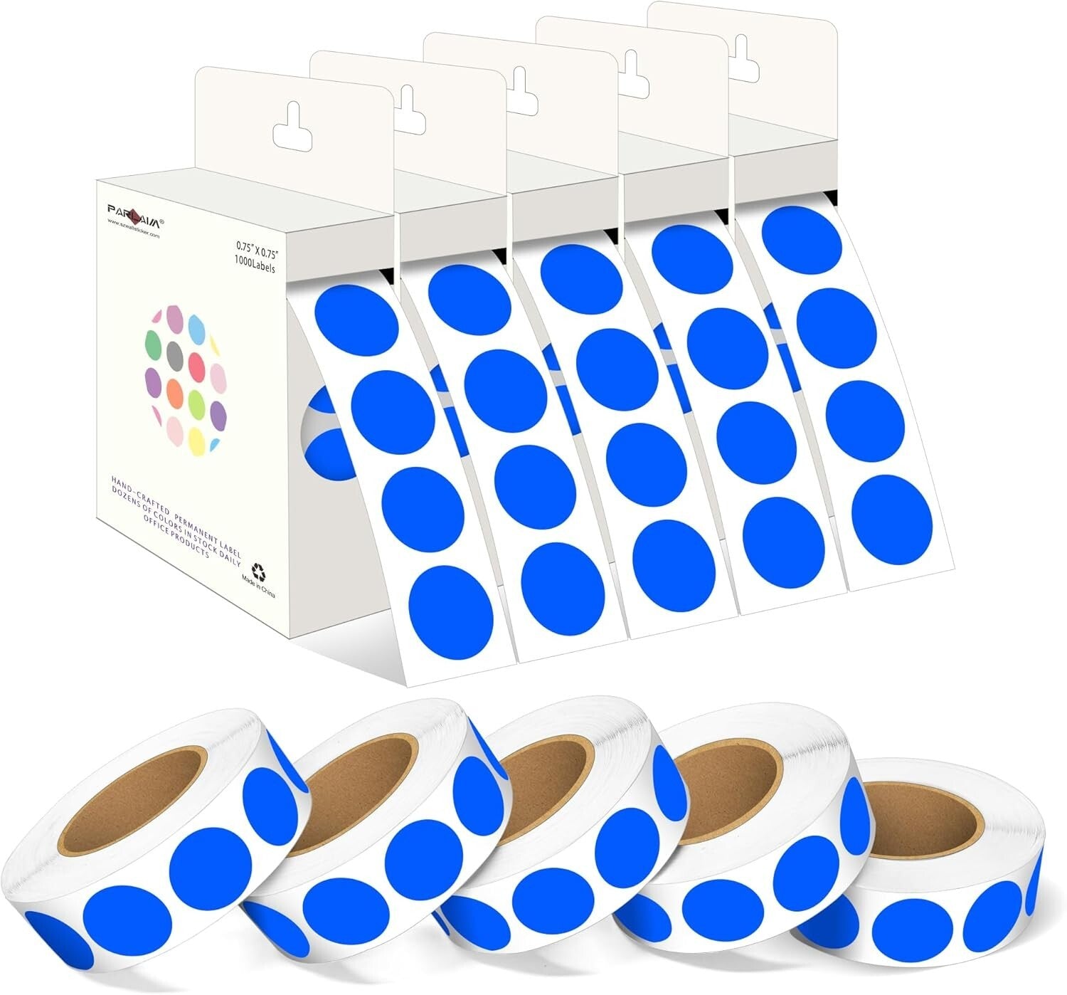 Efficient 3/4 Inch Color-Coding Blue Dot Stickers – 10 Rolls in Dispenser Box
