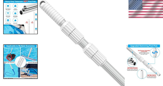 15ft Telescopic Aluminum Pool Cleaning Pole - Heavy Duty, Slip Resistant Design