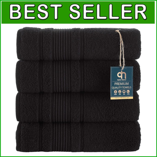 Durable Black Turkish Cotton Bath Towels Set - 4 Plush and Quick-Dry Towels