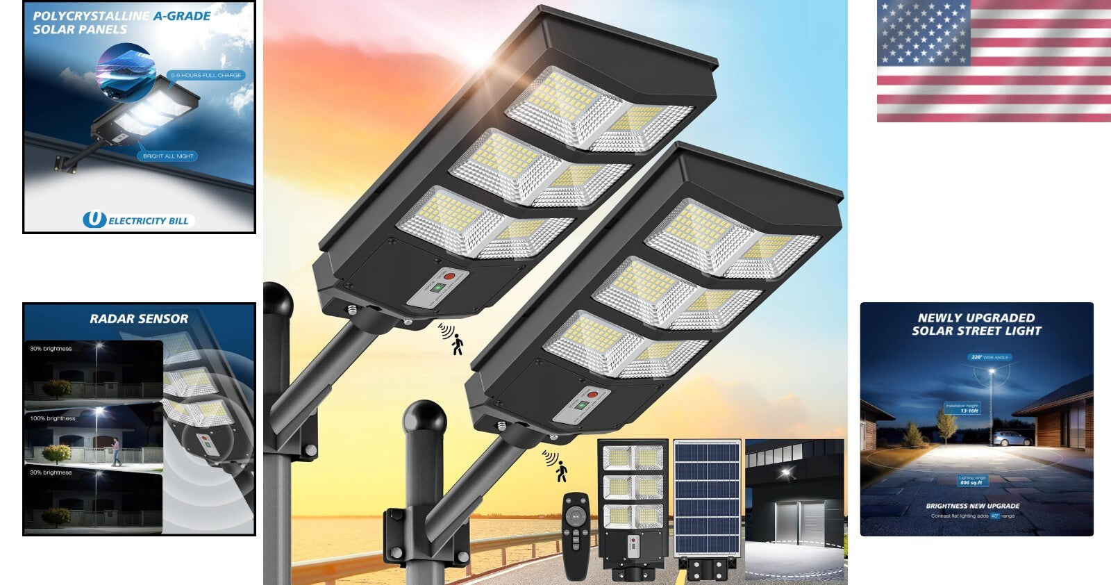 Dusk to Dawn Solar Street Lights for Outdoor Security – 2 Pack, IP66 Waterproof