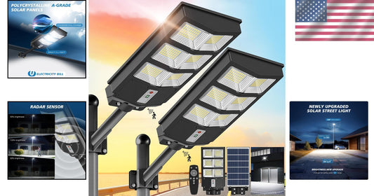 Dusk to Dawn Solar Street Lights for Outdoor Security – 2 Pack, IP66 Waterproof