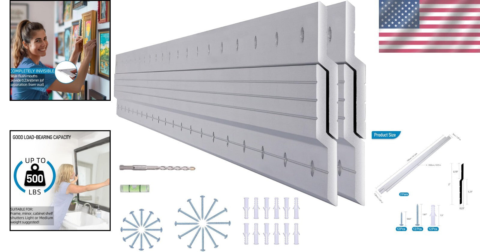 Multi-Purpose 41-Inch Aluminum Z Clips Cleat Hangers - Holds Up to 500 lbs