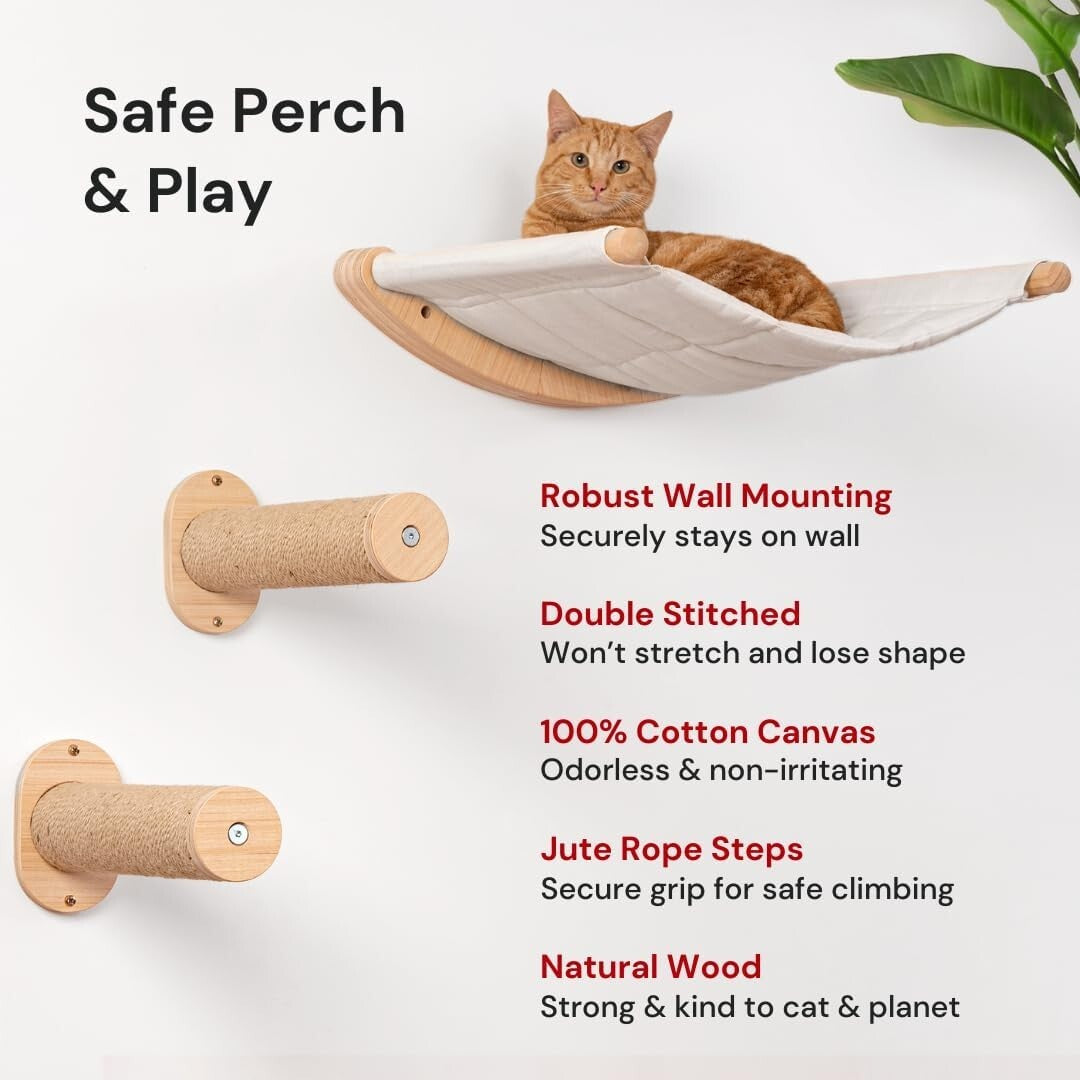 Sturdy Cat Hammock Shelf with Jute Rope Steps - Perfect for Climbing Play