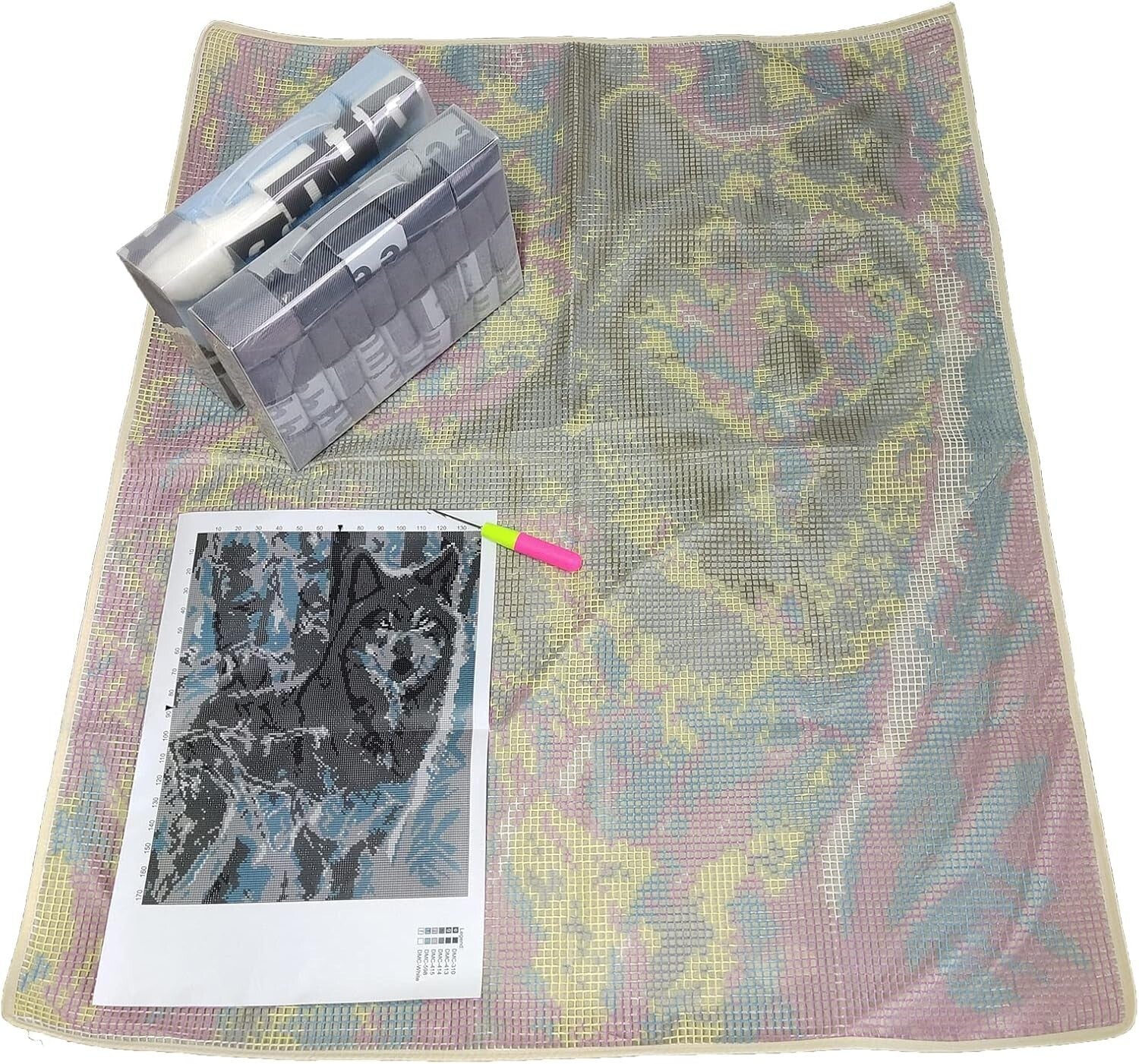 Eco-Friendly Snow Wolf Latch Hook Rug Kit for Adults - Family Craft Project