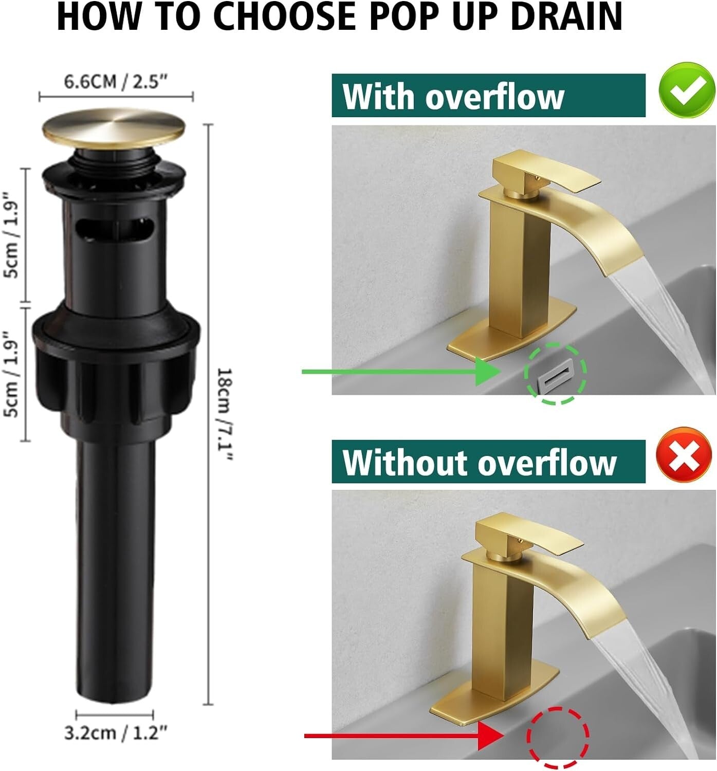 Durable Brushed Gold Waterfall Sink Faucet with Drain - Modern Design Excellence