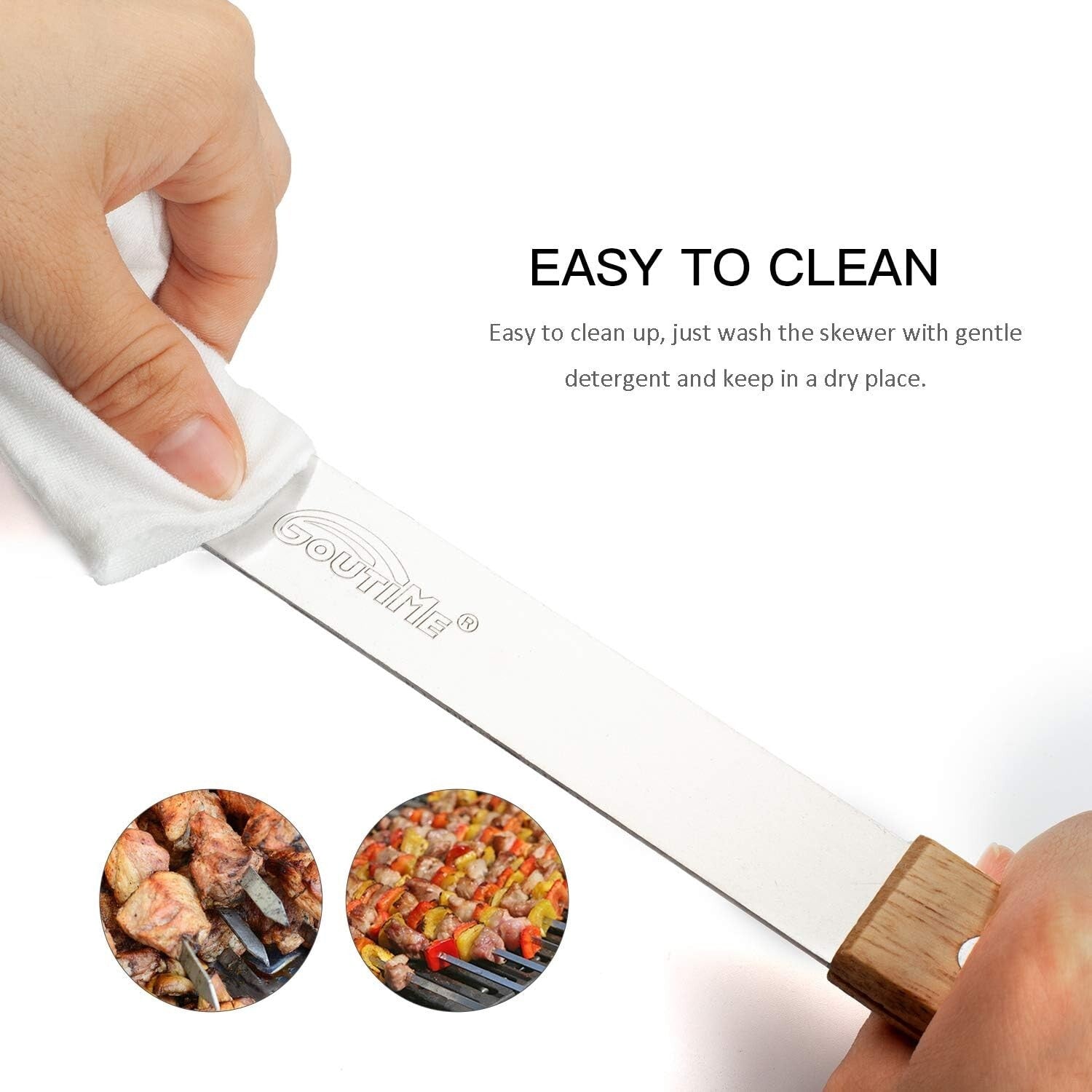 Flat Design 23-Inch Stainless Steel Skewers with Wooden Handles - BBQ Essentials