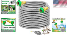 Load image into Gallery viewer, 50ft Metal Garden Hose - Heavy Duty Leakproof Stainless Steel for All Your Needs
