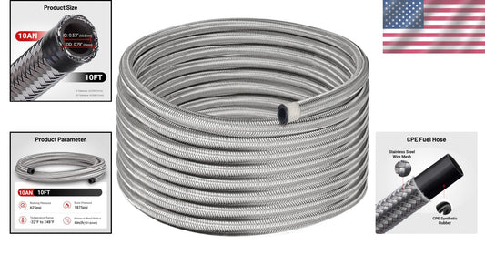 Versatile 10FT 10AN Braided Hose for Fuel, Oil, and Hydraulic Fluid Applications