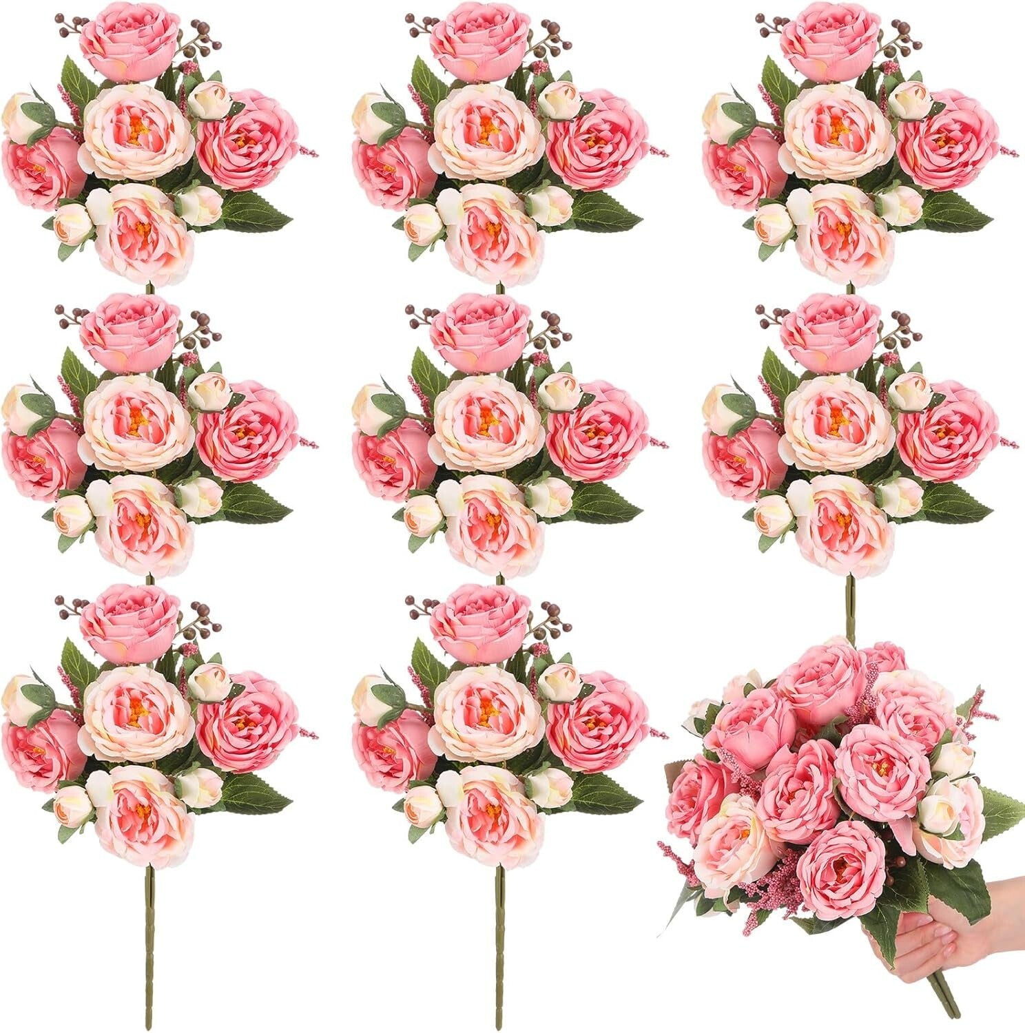 Lush 8 Bundles of Realistic Peonies - Enhance Any Spring Decor Effortlessly