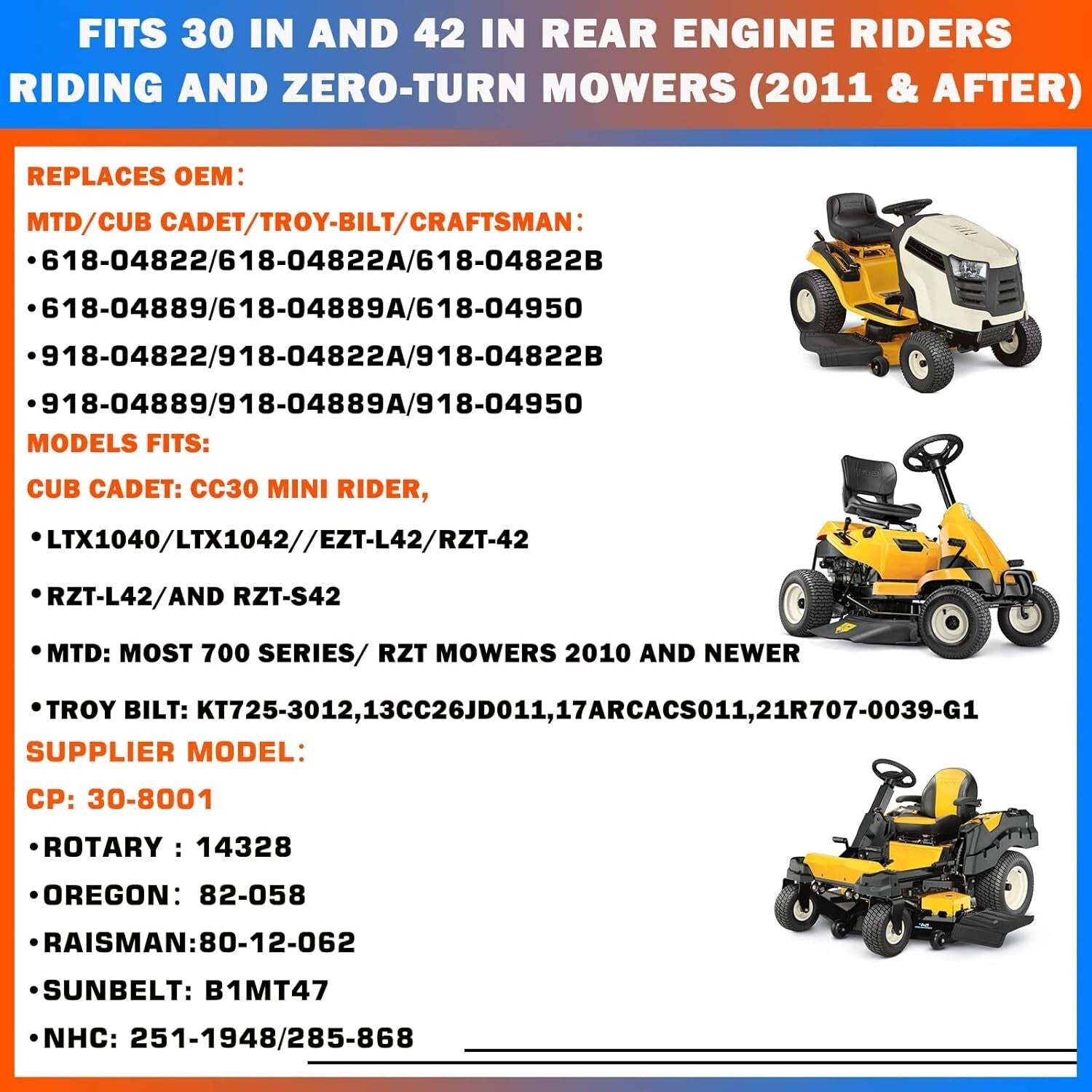 Replacement Spindle Assembly for MTD, Troy-Bilt, Cub Cadet 30 & 42 Inch Mowers