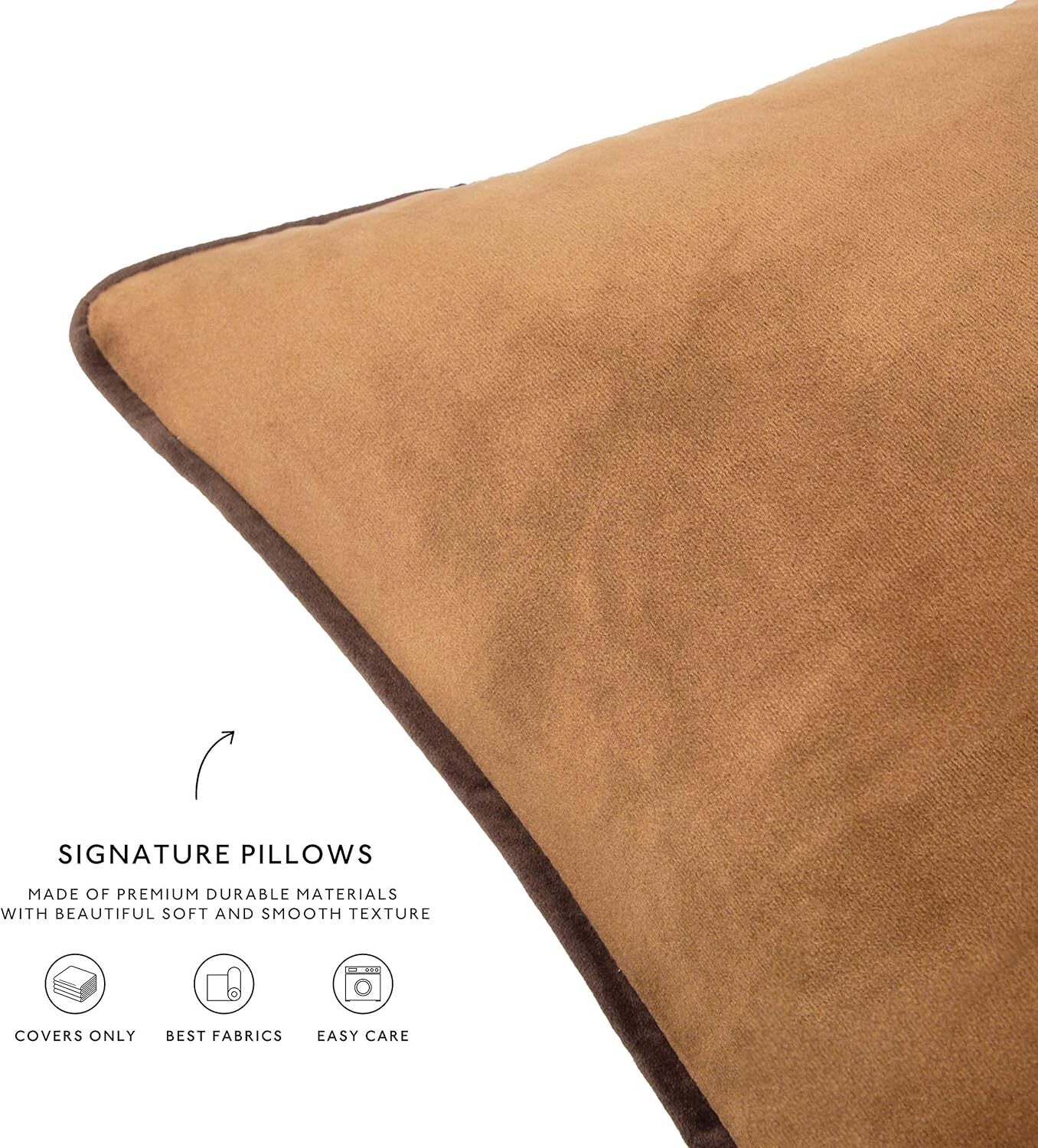 Contemporary Brown/Beige Velvet Cushion Covers - Set of 4 - All-Season Use