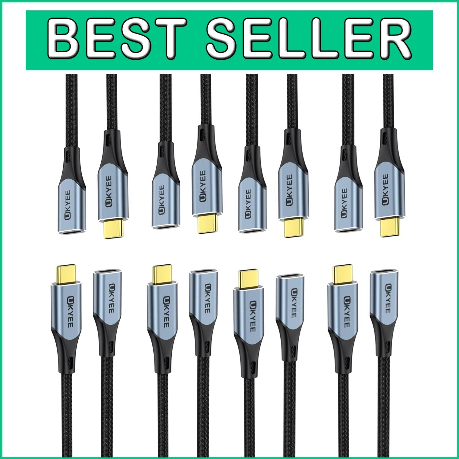 10-Pack USB C Extension Cable 3.3Ft, 100W Fast Charging & 10Gbps Data Speed