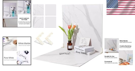 Versatile Marble and White Photography Backdrop Boards with Brackets - 2 PCS Set