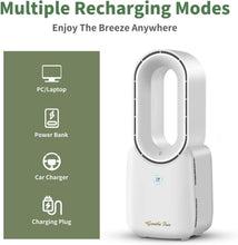 Load image into Gallery viewer, Rechargeable Bladeless Desk Fan with 5-Color LED Light - 3 Speed Quiet Operation