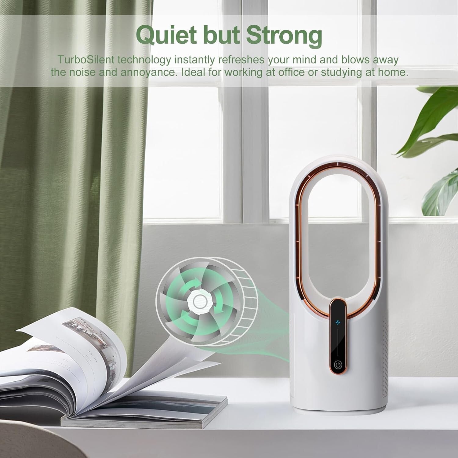 11.8 Inch Sleek Bladeless Portable Fan with Touch Control & 3 Speed Settings