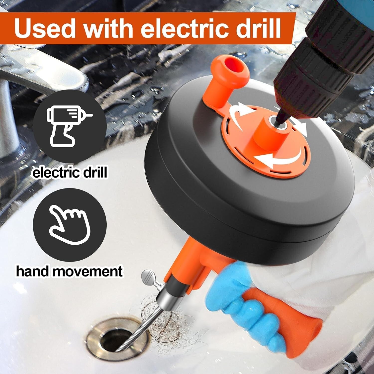 50ft Flexible Steel Drain Snake with Drill Adapter - Heavy Duty Clog Remover