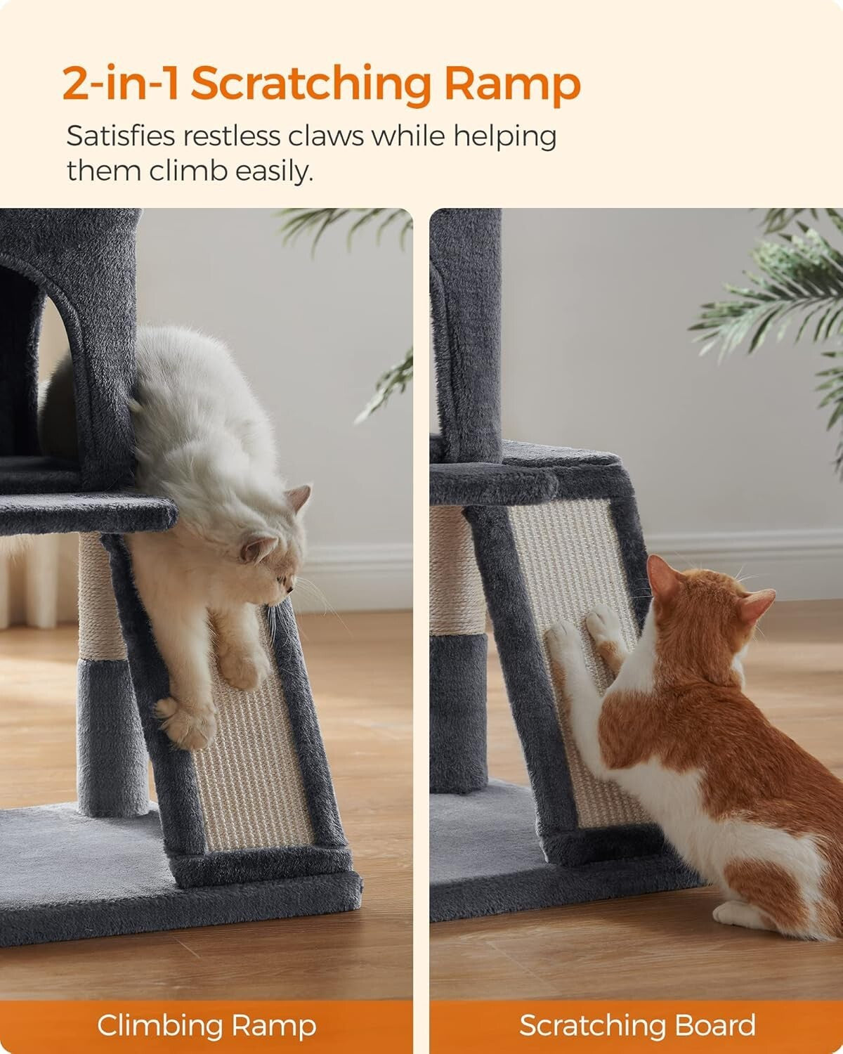 37.8-Inch Multi-Level Cat Tower with Scratching Ramp for Large Cats & Kittens