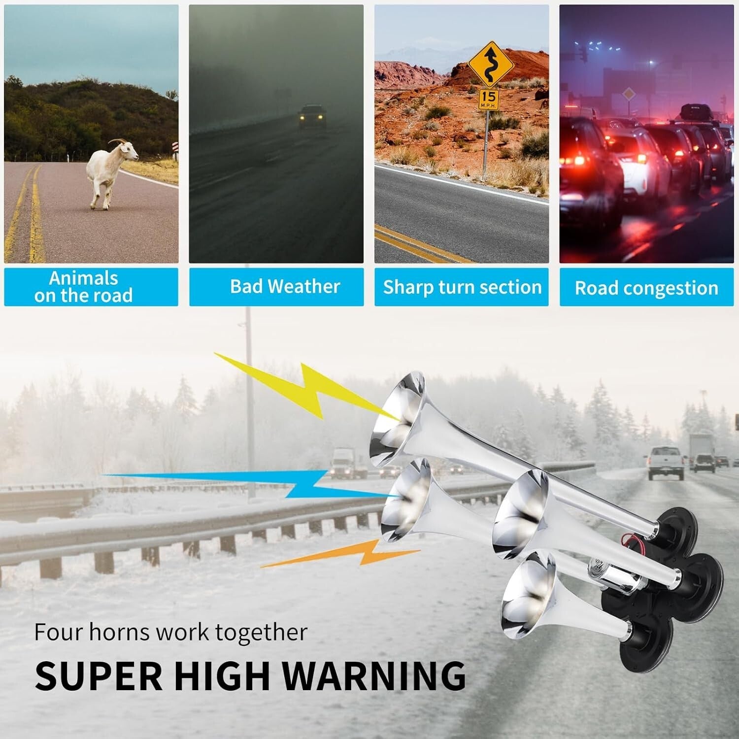 Universal 178DB Air Horn Kit for Trucks, Cars, Boats - Complete with Compressor