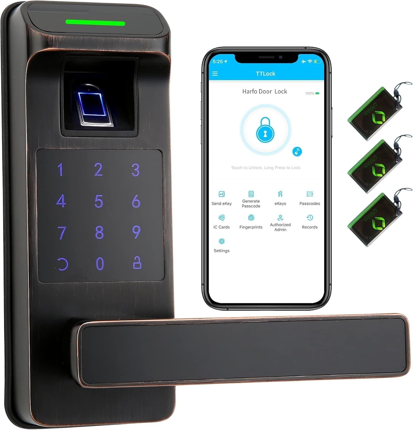 Heavy Duty Touchscreen Keyless Entry Lock with Fingerprint Sensor - Aged Bronze