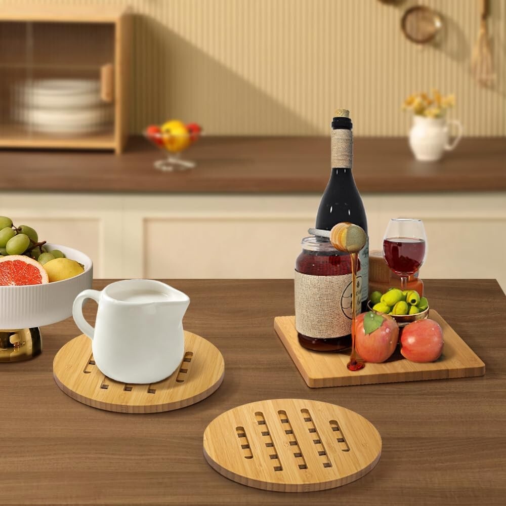 Stylish Bamboo Trivet Set of 16 - Heat Resistant Hot Pads for Kitchen & Dining