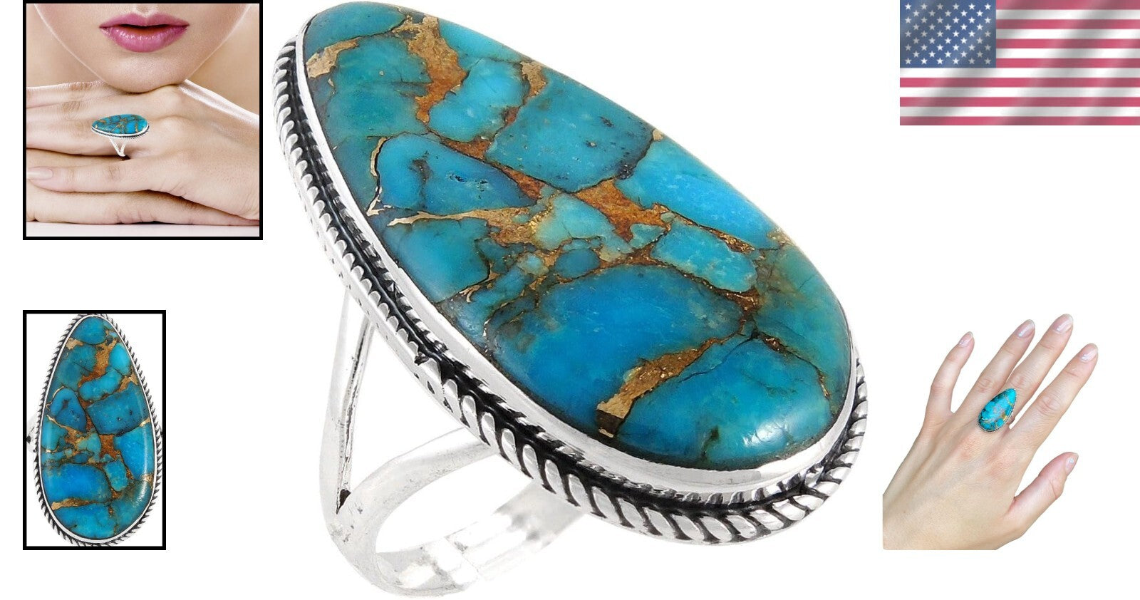 Genuine Turquoise and Sterling Silver 925 Ring - Trendy Southwest Charm