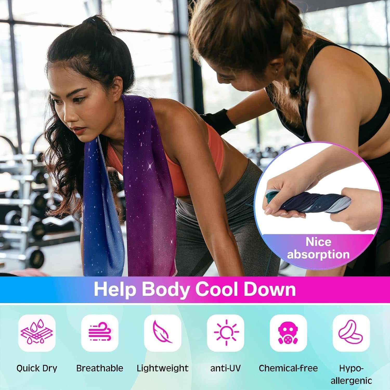 Breathable Polyester Cooling Towels - 50-pack of Soft 32x12 Inch Chilly Cloths