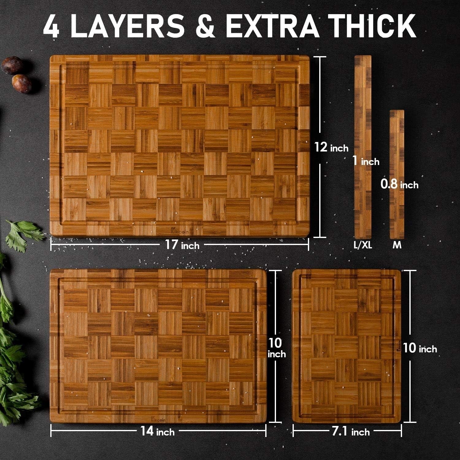 Extra Large Bamboo Cutting Board Set of 3 with Juice Grooves - Kitchen Essential