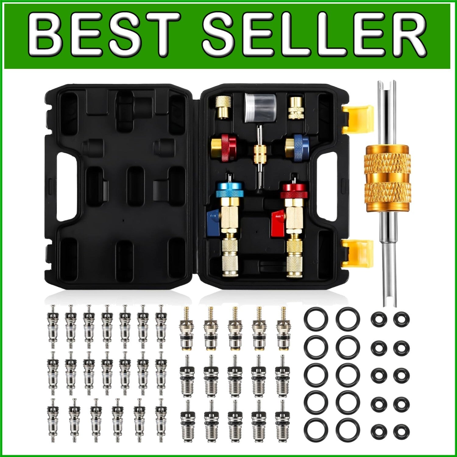 Durable 35-Piece Air Conditioning Valve Core Tool Kit with O-Rings & Removers