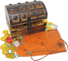 Load image into Gallery viewer, Ultimate Pirate Adventure Set: Wooden Treasure Chest with Map &amp; Colorful Gems
