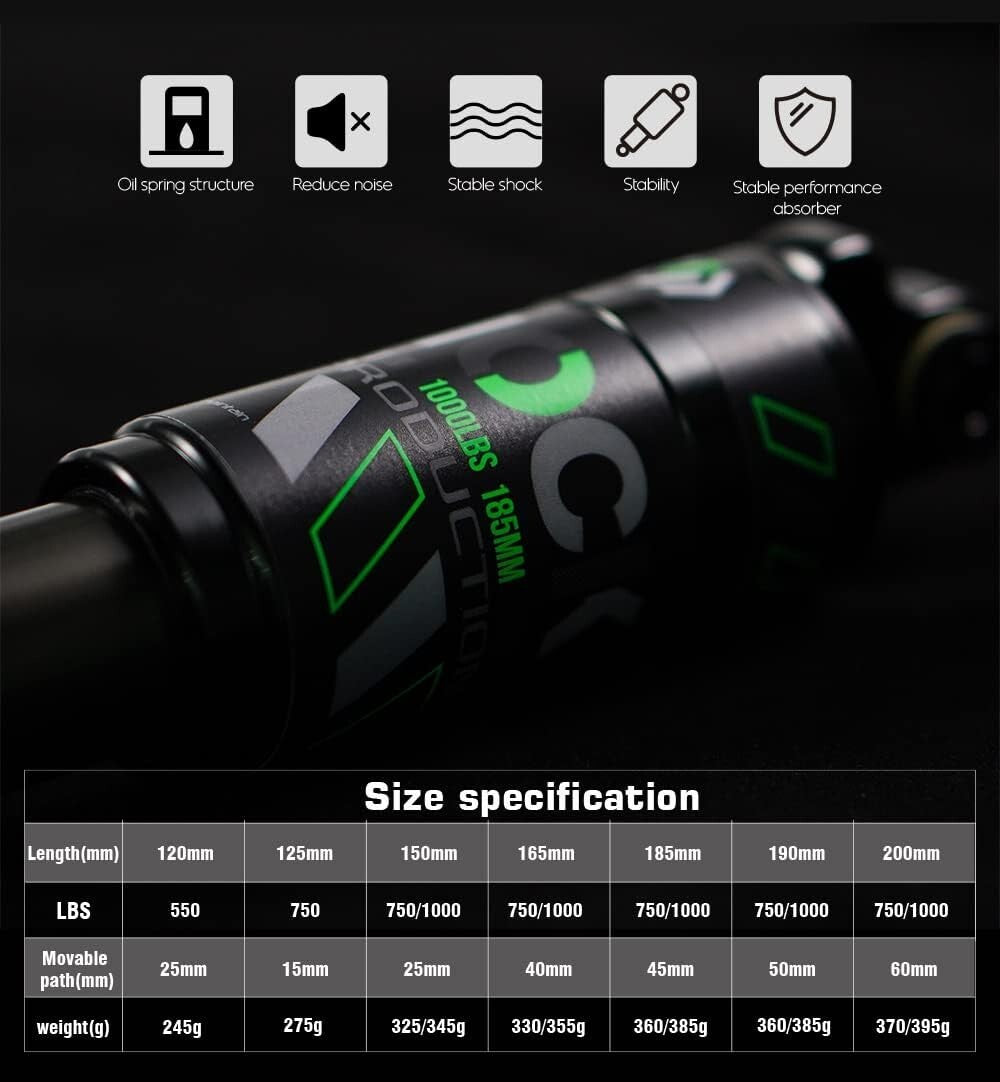 Premium Aluminum Mountain Bike Shock Absorber 120mm-200mm - Adjustable Load