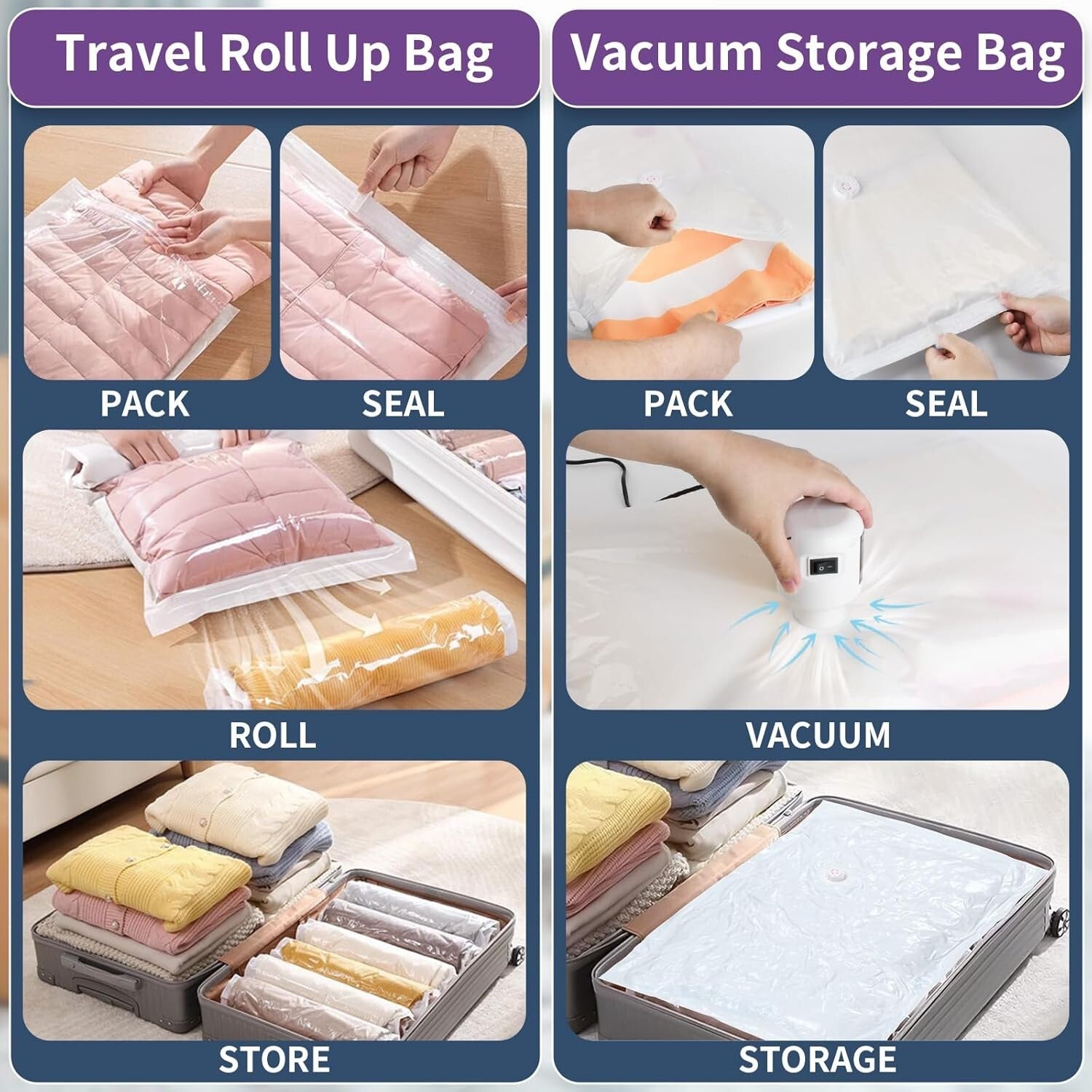 Heavy-Duty Vacuum Seal Bags Set (25), 5 Sizes + Electric Air Pump Included