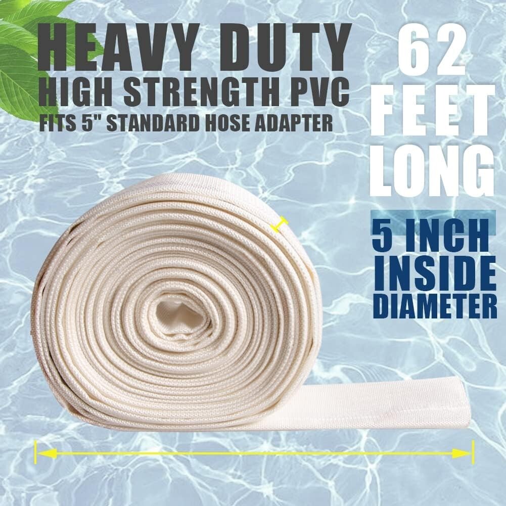 5" x 62 FT Heavy Duty PVC Swimming Pool Backwash Hose - Versatile Water Transfer