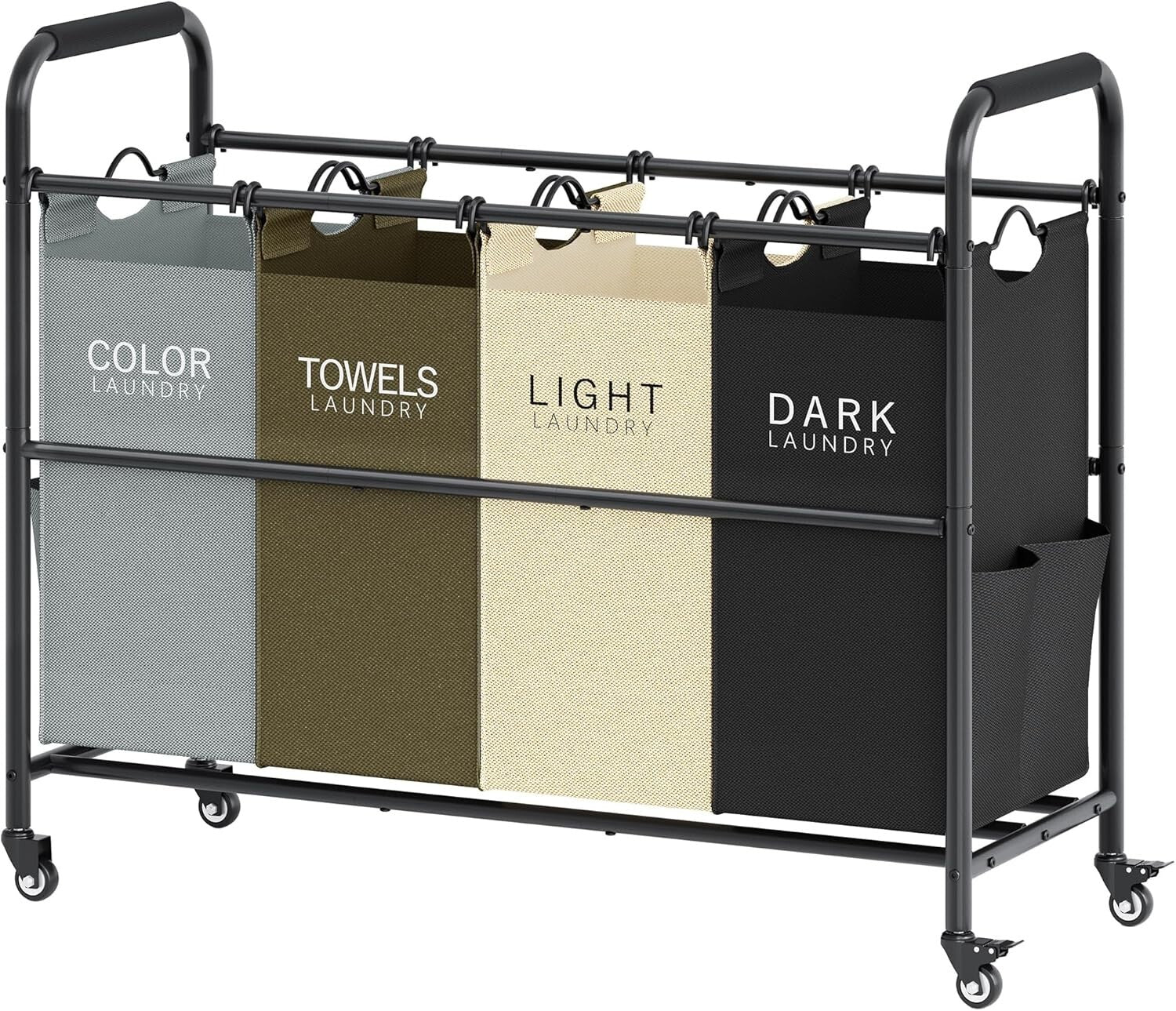 Heavy-Duty 4-Section Laundry Hamper on Wheels - Removable waterproof Bags