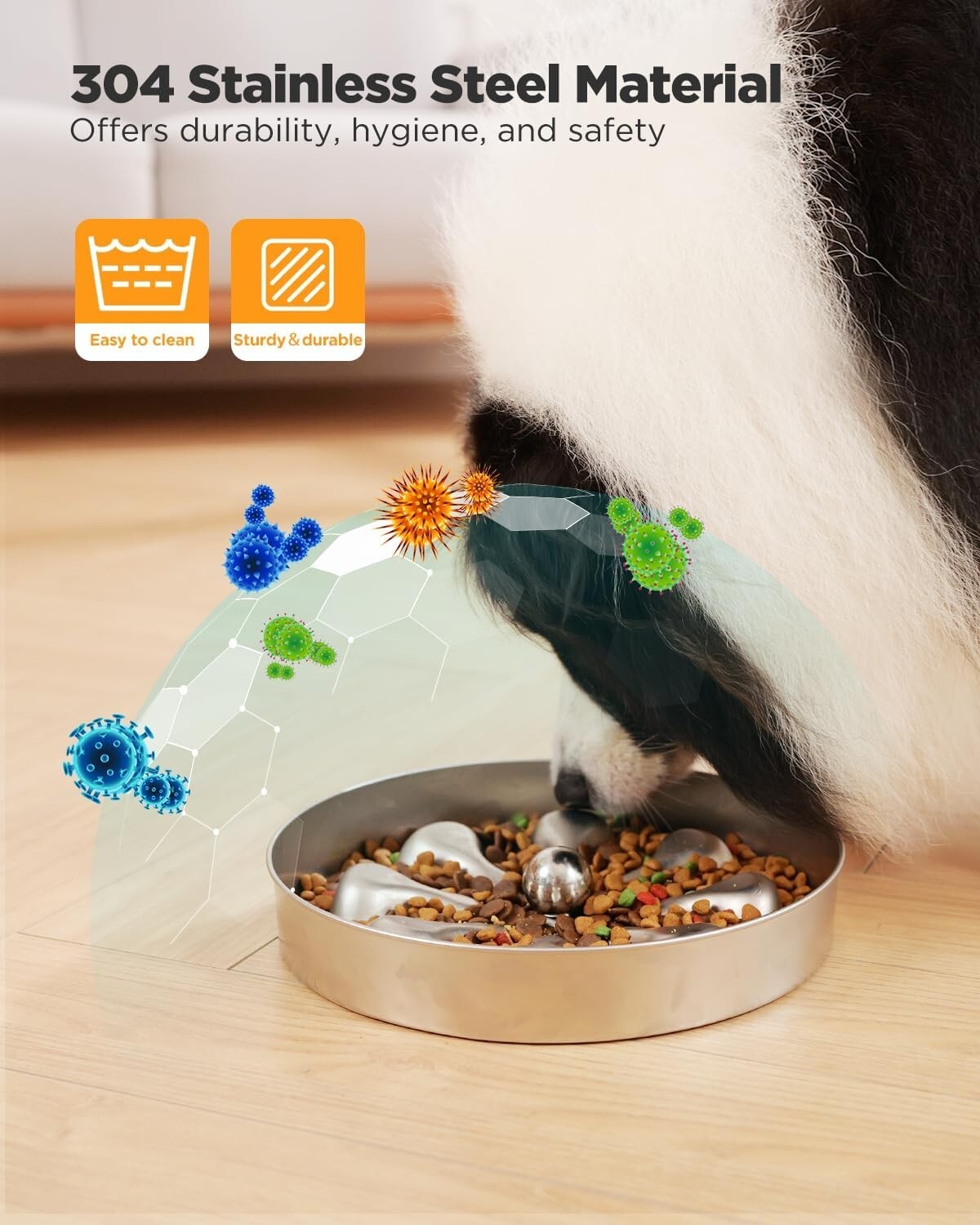 Stainless Steel Slow Feeder Bowls for Dogs - 5 Cups Capacity - Easy to Clean