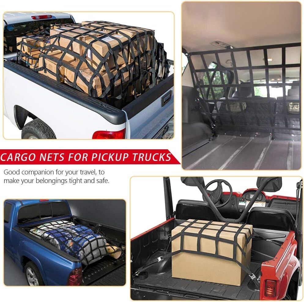 Durable Polyester Cargo Net for Pickup Trucks - 1100 lbs Heavy Duty Spec