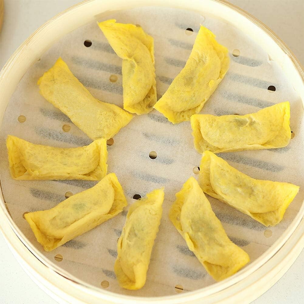 12-Inch Bamboo Steamer Set with 100 Parchment Liners for Healthy Cooking