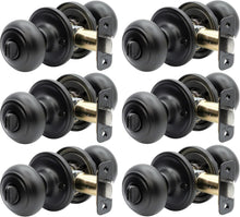 Load image into Gallery viewer, 6-Pack Matte Black Round Colonial Door Knobs with Privacy Locking Function