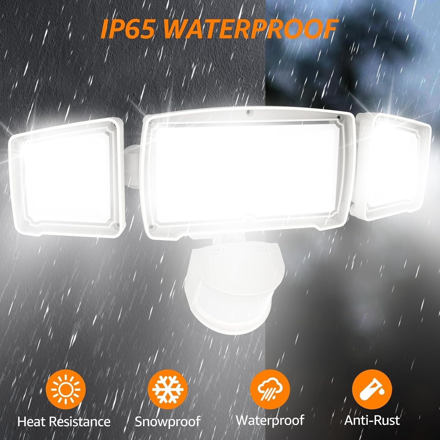 Adjustable 3-Head Motion Sensor Outdoor Lights - Bright 38W Security Floodlight