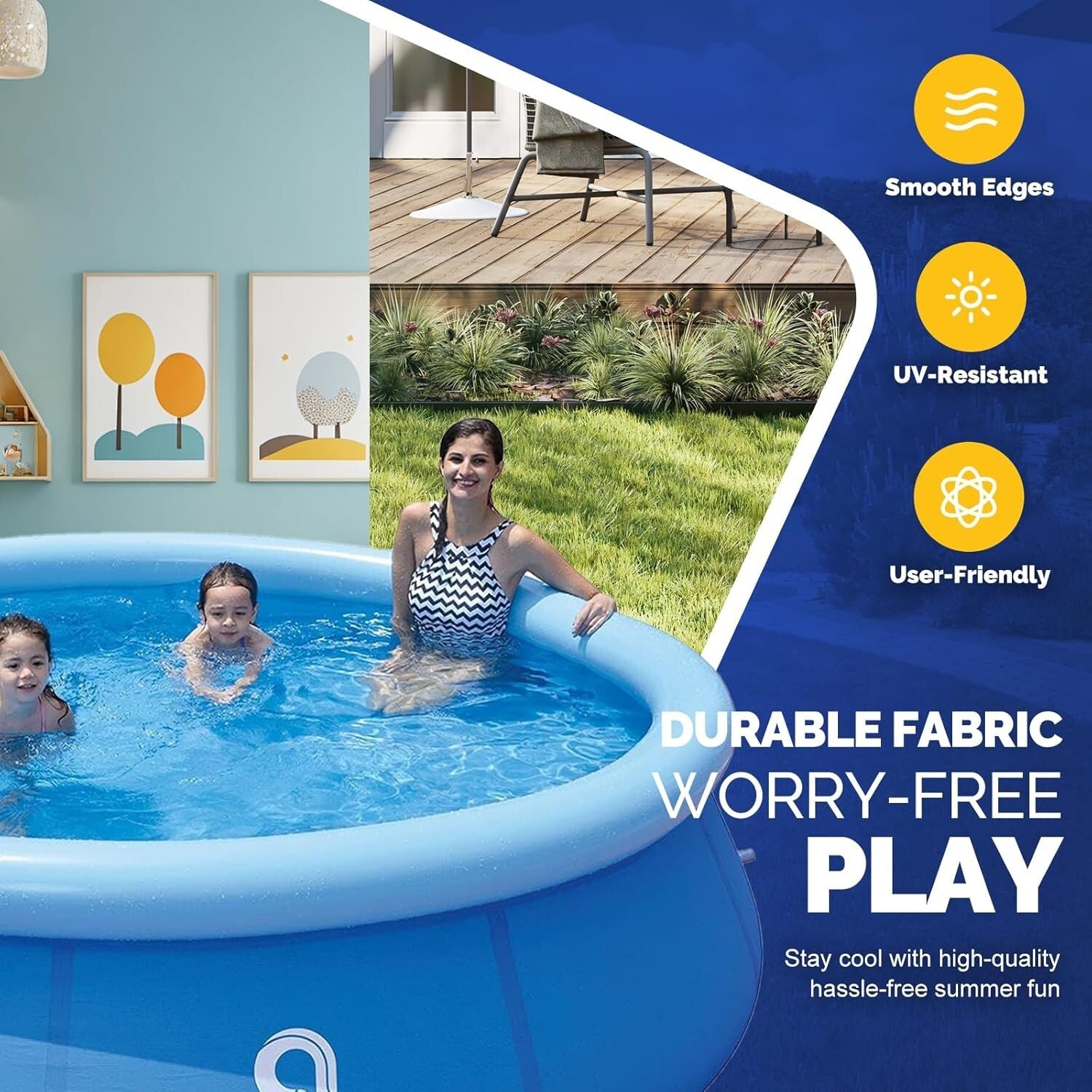 Durable 12ft Inflatable Swimming Pool with Easy Setup and Repair Patch Included