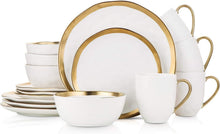 Load image into Gallery viewer, Luxury White &amp; Gold Rim Porcelain Dinnerware, 16-Piece Set for Stylish Hosting