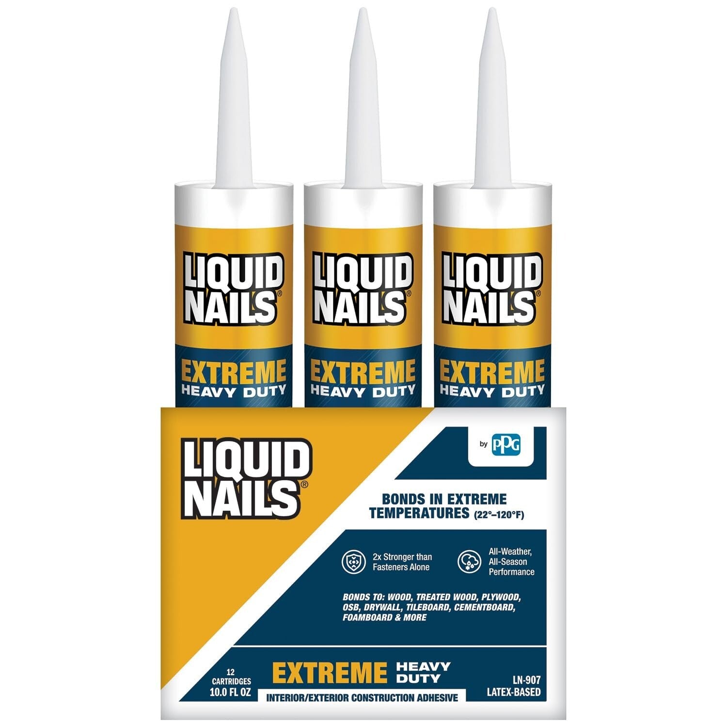 Extreme Heavy-Duty Latex Construction Adhesive, Low VOC - 10 oz, 12 Pack
