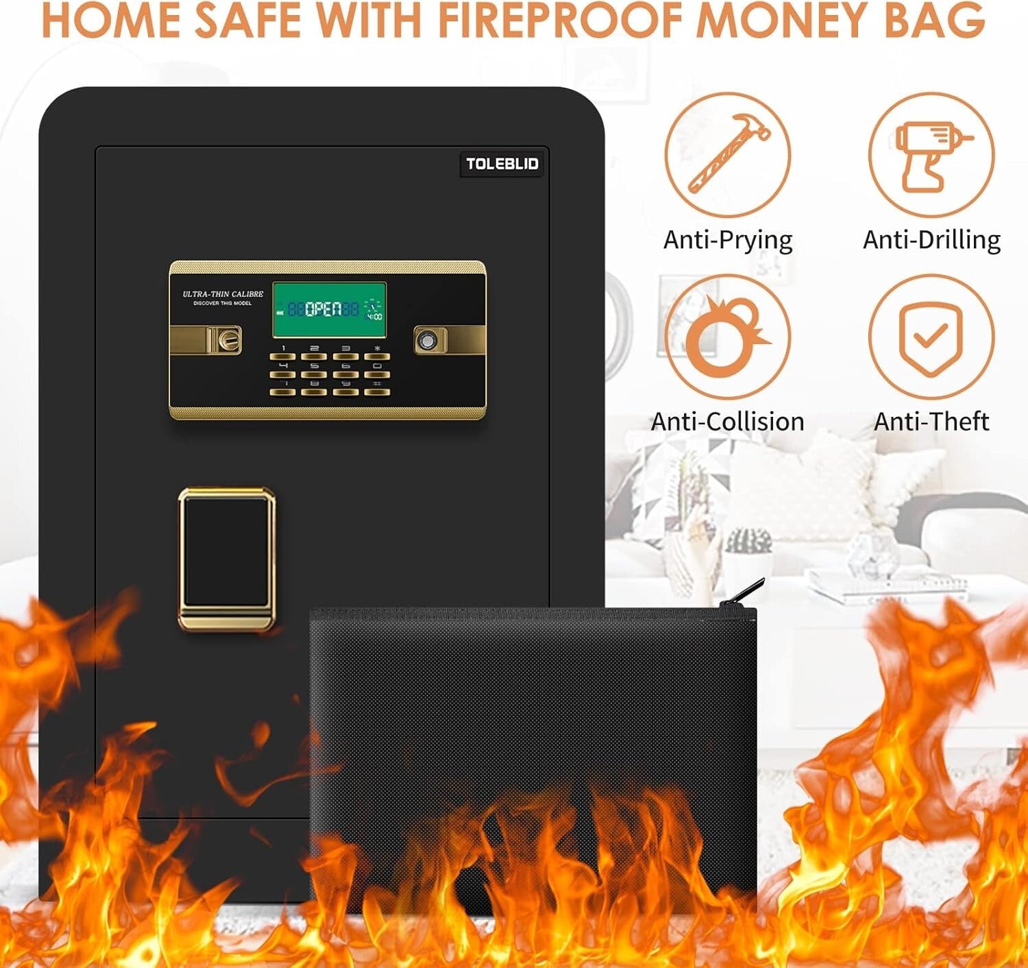 Fireproof Waterproof Home Safe 3.0 Cu ft with Digital Lock & Alarm System