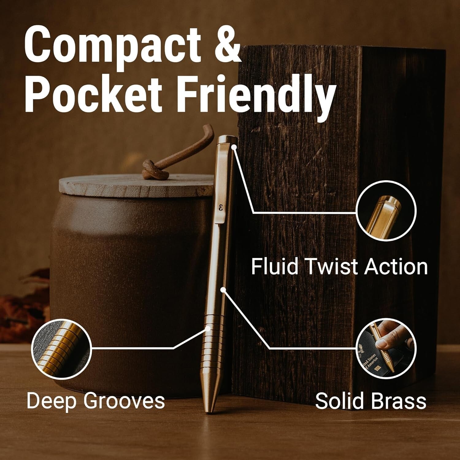 Compact Brass EDC Twist Pen with Refillable Cartridge - Sophisticated Design