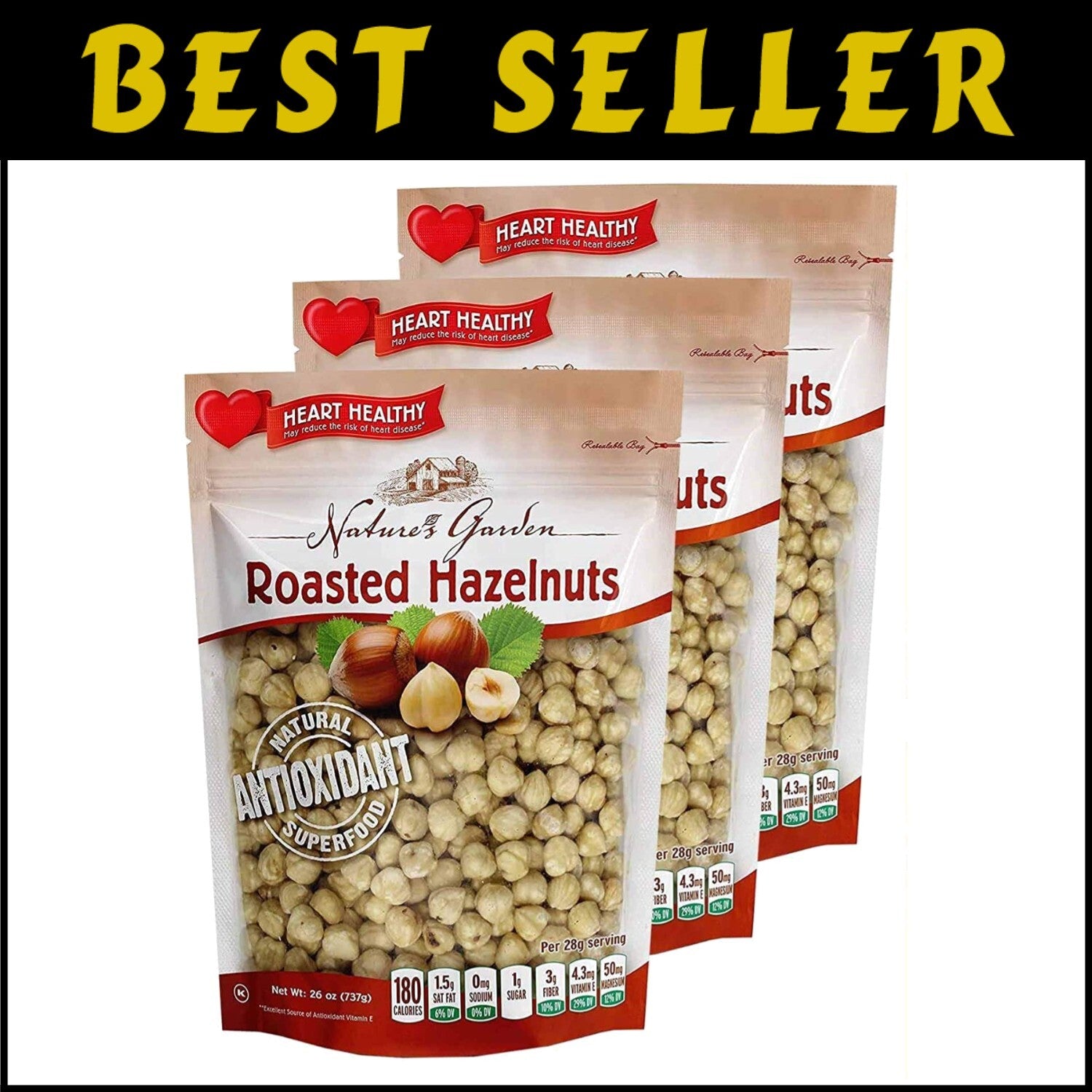 Nature’s Garden Roasted Hazelnuts - 78 Oz Bulk Pack of 3 for Healthy Snacking