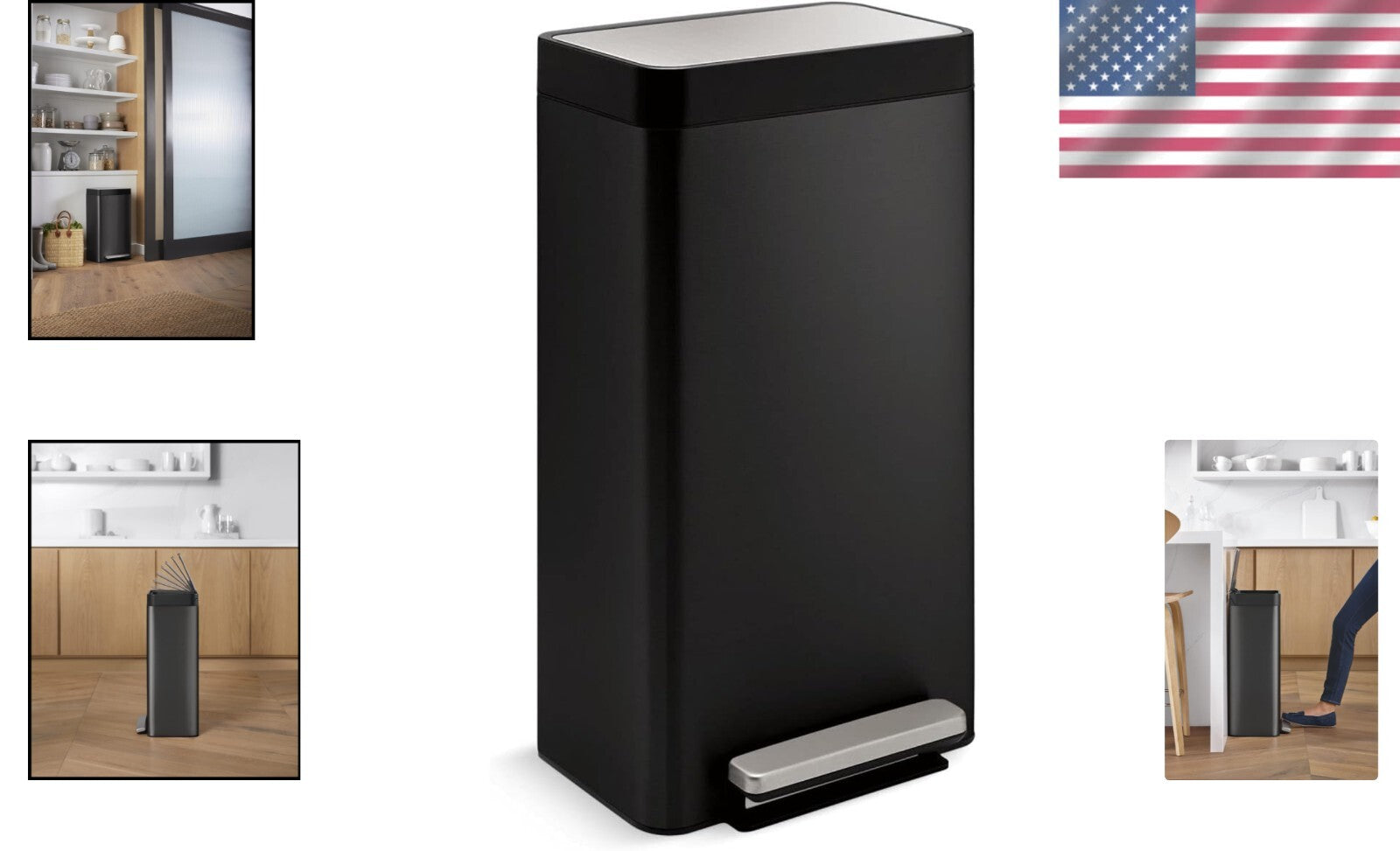 Compact 8-Gallon Rectangular Trash Can with Hands-Free Pedal - Office Kitchen