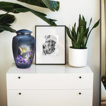 Load image into Gallery viewer, Large Decorative Burial Urn for Human Ashes - 200LB Capacity, Gray Hummingbird