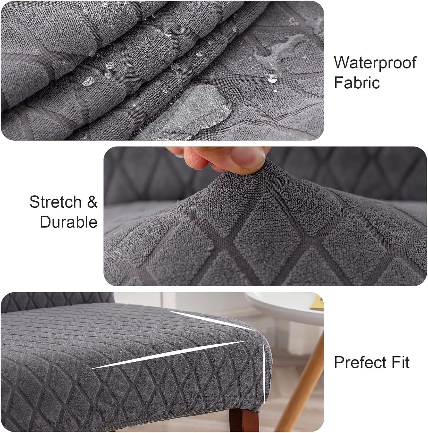 Fashionable Dining Chair Protectors - Waterproof and Washable, Argyle-Dark Gray