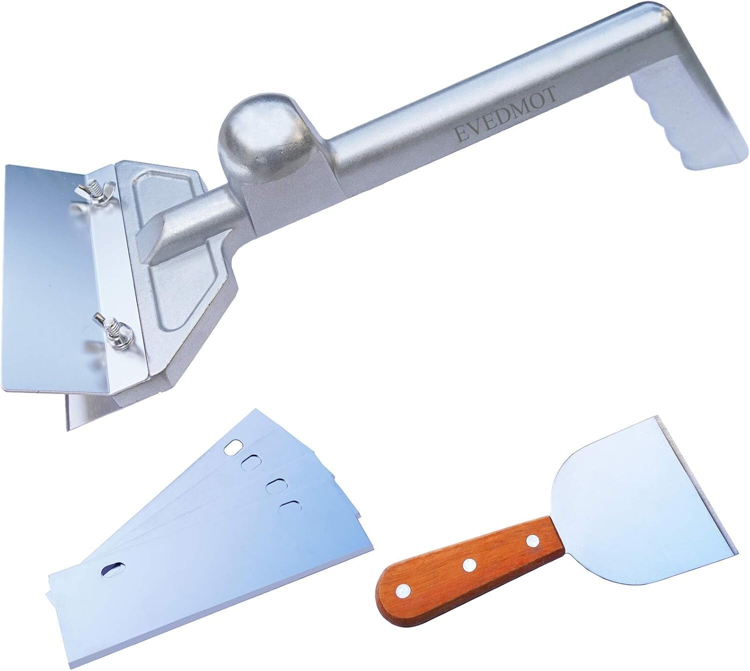 Heavy Duty Grill Scraper Set - Cast Aluminum with 5 Stainless Steel Blades