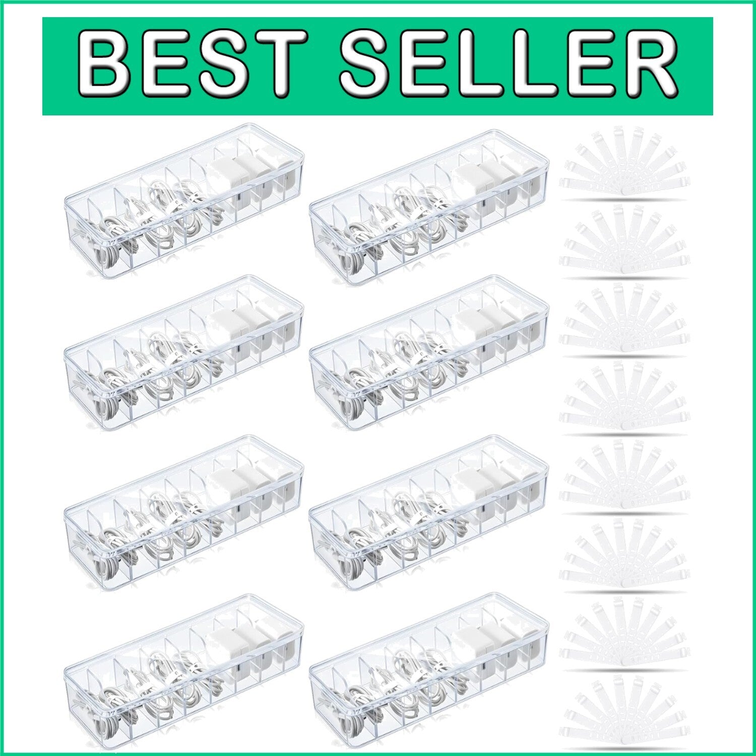 Versatile Clear Cord Storage Box with 80 Silicone Ties - Ideal for Home & Office